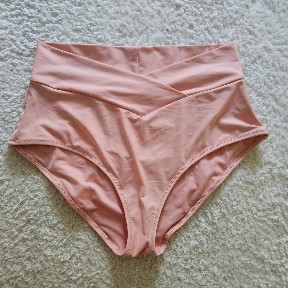 Aerie Real Good High Waisted Crossover Bikini Bottoms Peach Pink Medium
